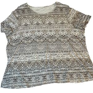 Kim Rogers Womens Top Geometric Aztec Short Sleeve Casual Size 3X 100% Cotton